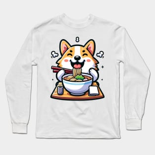 cute corgi eating ramen Long Sleeve T-Shirt